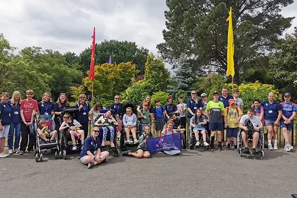 Large group volenteering for the Focus Foundation with disabled children